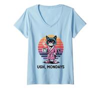 Femme Ugh Mondays Funny Cat Coffee Lovers Employees Students Humor T-Shirt avec Col en V