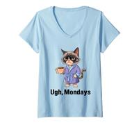 Femme Ugh Mondays Funny Cat Coffee Lovers Employees Students Humor T-Shirt avec Col en V