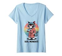 Femme Ugh Mondays Funny Cat Coffee Lovers Employees Students Humor T-Shirt avec Col en V