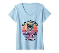 Femme Ugh Mondays Funny Cat Coffee Lovers Employees Students Humor T-Shirt avec Col en V