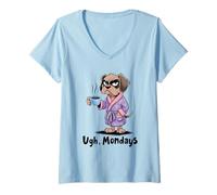 Femme Ugh Mondays Funny Dog Coffee Lovers Employees Students Humor T-Shirt avec Col en V