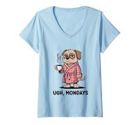 Femme Ugh Mondays Funny Dog Coffee Lovers Employees Students Humor T-Shirt avec Col en V