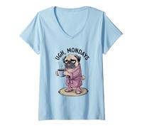 Femme Ugh Mondays Funny Pug Dog Coffee Lovers Employees Students T-Shirt avec Col en V