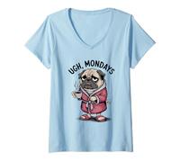 Femme Ugh Mondays Funny Pug Dog Coffee Lovers Employees Students T-Shirt avec Col en V