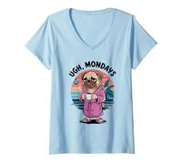 Femme Ugh Mondays Funny Pug Dog Coffee Lovers Employees Students T-Shirt avec Col en V