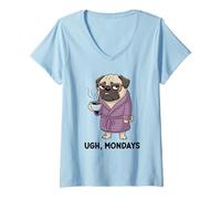 Femme Ugh Mondays Funny Pug Dog Coffee Lovers Employees Students T-Shirt avec Col en V