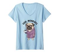 Femme Ugh Mondays Funny Pug Dog Coffee Lovers Employees Students T-Shirt avec Col en V