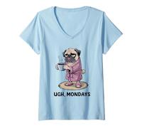 Femme Ugh Mondays Funny Pug Dog Coffee Lovers Employees Students T-Shirt avec Col en V