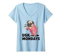 Femme Ugh Mondays Funny Pug Dog Coffee Lovers Employees Students T-Shirt avec Col en V