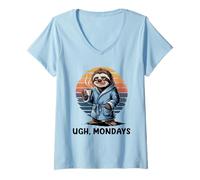 Femme Ugh Mondays Funny Sloth Coffee Lovers Employees Students T-Shirt avec Col en V