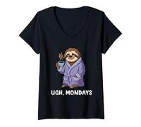 Femme Ugh Mondays Funny Sloth Coffee Lovers Employees Students T-Shirt avec Col en V