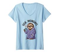Femme Ugh Mondays Funny Sloth Coffee Lovers Employees Students T-Shirt avec Col en V