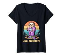 Femme Ugh Mondays Funny Sloth Coffee Lovers Employees Students T-Shirt avec Col en V