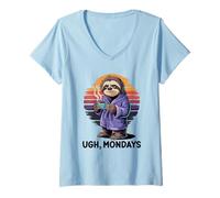 Femme Ugh Mondays Funny Sloth Coffee Lovers Employees Students T-Shirt avec Col en V