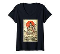 Femme Ukiyo-e Benzaiten Mythologie Japonaise Déesse Bouddhiste T-Shirt avec Col en V