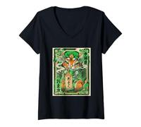 Femme Ukiyo E Fox Spirit Japonais T-Shirt avec Col en V
