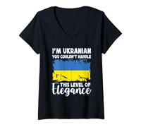 Femme Ukraine Flag Proud Elegant Ukrainian Boyfriend Girlfriend T-Shirt avec Col en V