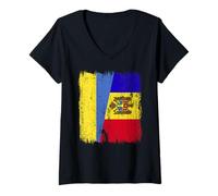 Femme Ukraine Moldavie Demi-Drapeau Ukrainien Moldave Heritage T-Shirt avec Col en V