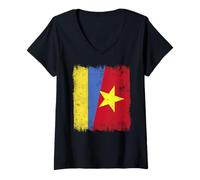 Femme Ukraine Vietnam Demi Drapeau Ukrainien Vietnamien Histoire T-Shirt avec Col en V