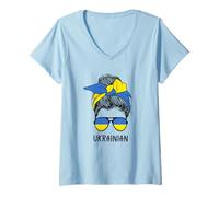 Femme Ukrainian Girl Ukrainian Heritage Ukraine Flag T-Shirt avec Col en V