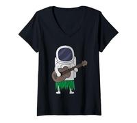 Femme Ukulélé Astronaute Outer Space Luau Cute Funny Hawaii T-Shirt avec Col en V