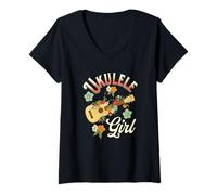 Femme Ukulélé hawaïen pour Filles et Femmes T-Shirt avec Col en V