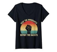 Femme Un activiste Anti-racisme empêche Les Immigrants de déporter Les racistes T-Shirt avec Col en V