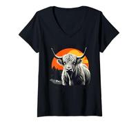 Femme Un Amateur de Vaches des Highlands rétro et drôle, arrête la Voiture, Je Vois Une Vache Moelleuse T-Shirt avec Col en V
