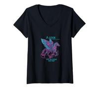 Femme Un aperçu du Futur Cyber Horse SciFi Pegasos Design T-Shirt avec Col en V