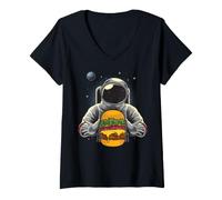 Femme Un Astronaute Mange Un Burger dans l'espace Astronaute T-Shirt avec Col en V