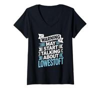 Femme Un avertissement amusant peut commencer à parler de Lowestoft T-Shirt avec Col en V