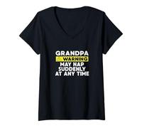Femme Un avertissement amusant pour grand-père peut faire une sieste soudaine à tout moment T-Shirt avec Col en V