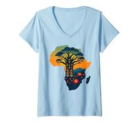 Femme Un baobab enraciné en Afrique | Art tribal du continent africain T-Shirt avec Col en V