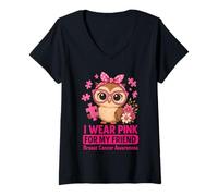 Femme Un bébé Hibou Que Je Porte du Rose pour sensibiliser Mon Amie au Cancer du Sein T-Shirt avec Col en V