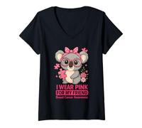 Femme Un bébé Koala Que Je Porte du Rose pour sensibiliser Mon Amie au Cancer du Sein T-Shirt avec Col en V