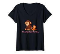 Femme Un bébé Singe Triste me Donne Un Coup de Poing Quand Je dis Que Je Vais Bien T-Shirt avec Col en V