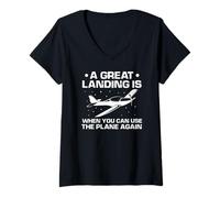 Femme Un Bon Atterrissage C’est Repartir en Vol T-Shirt avec Col en V