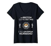 Femme Un Breton Qui ne boit Pas C'est Un Espion Normand T-Shirt avec Col en V