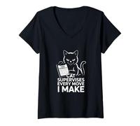 Femme Un Chat drôle Supervise Chaque Mouvement Que Je Fais, Mon Calendrier Alimentaire T-Shirt avec Col en V