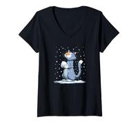 Femme Un Chat génial Aime Les Combats de Boules de Neige pour garçons et Filles T-Shirt avec Col en V