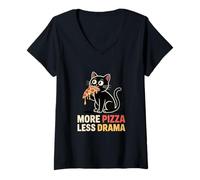 Femme Un Chat Mignon, Plus de Pizza, Moins de Drame, Une Pizza drôle T-Shirt avec Col en V