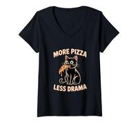 Femme Un Chat Mignon, Plus de Pizza, Moins de Drame, Une Pizza drôle T-Shirt avec Col en V