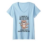Femme Un Chat Que J'Ai réveillé est sorti du lit et a Pris Un café T-Shirt avec Col en V