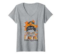 Femme Un Chignon hygiénique Dentaire Reconnaissant pour l'automne Thanksgiving T-Shirt avec Col en V
