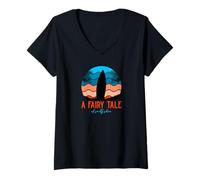 Femme Un Conte de fées sur Une Peau salée (Graphique de Surf rétro) T-Shirt avec Col en V