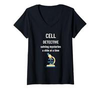 Femme Un détective cellulaire résout Un mystère, Diapositive par Diapositive T-Shirt avec Col en V