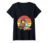 Femme Un détective de Wise Owl enquête sur Un Poulet, Un mystère rétro et drôle T-Shirt avec Col en V