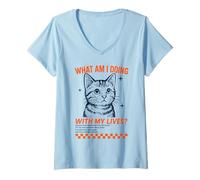 Femme Un Dicton Funny Cat Lives pour Les Amoureux des Chats T-Shirt avec Col en V