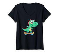 Femme Un Dinosaure Fait du Skateboard T-Shirt avec Col en V