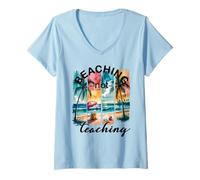 Femme Un enseignant à la plage n'enseigne pas l'ambiance de la plage pendant les vacances d'été T-Shirt avec Col en V
